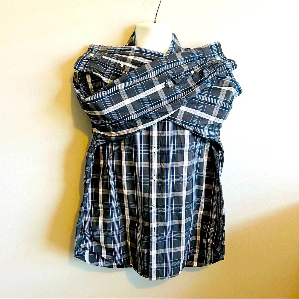 J.Crew XL Blue Gray Button Down Plaid Cotton Shirt